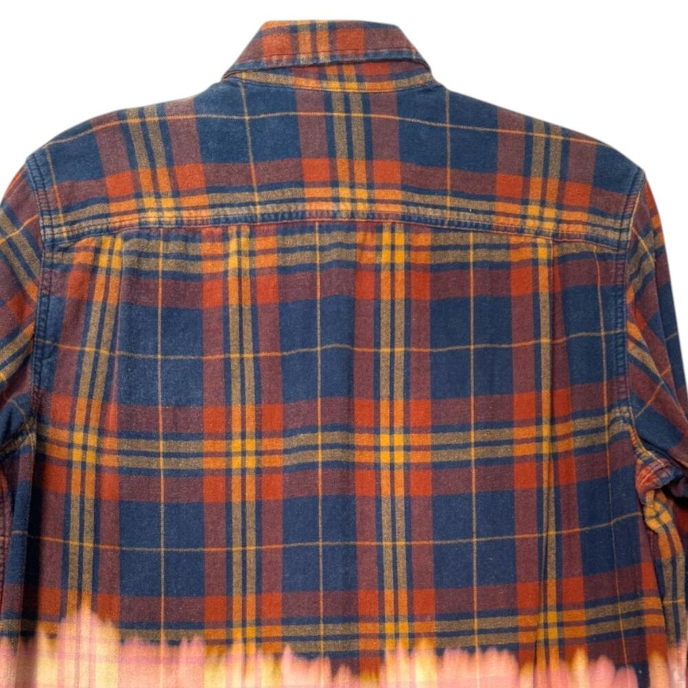 Upcycled Bleached Plaid Flannel Shirt XL Distressed Grunge Y2K Skater - Picture 4 of 8